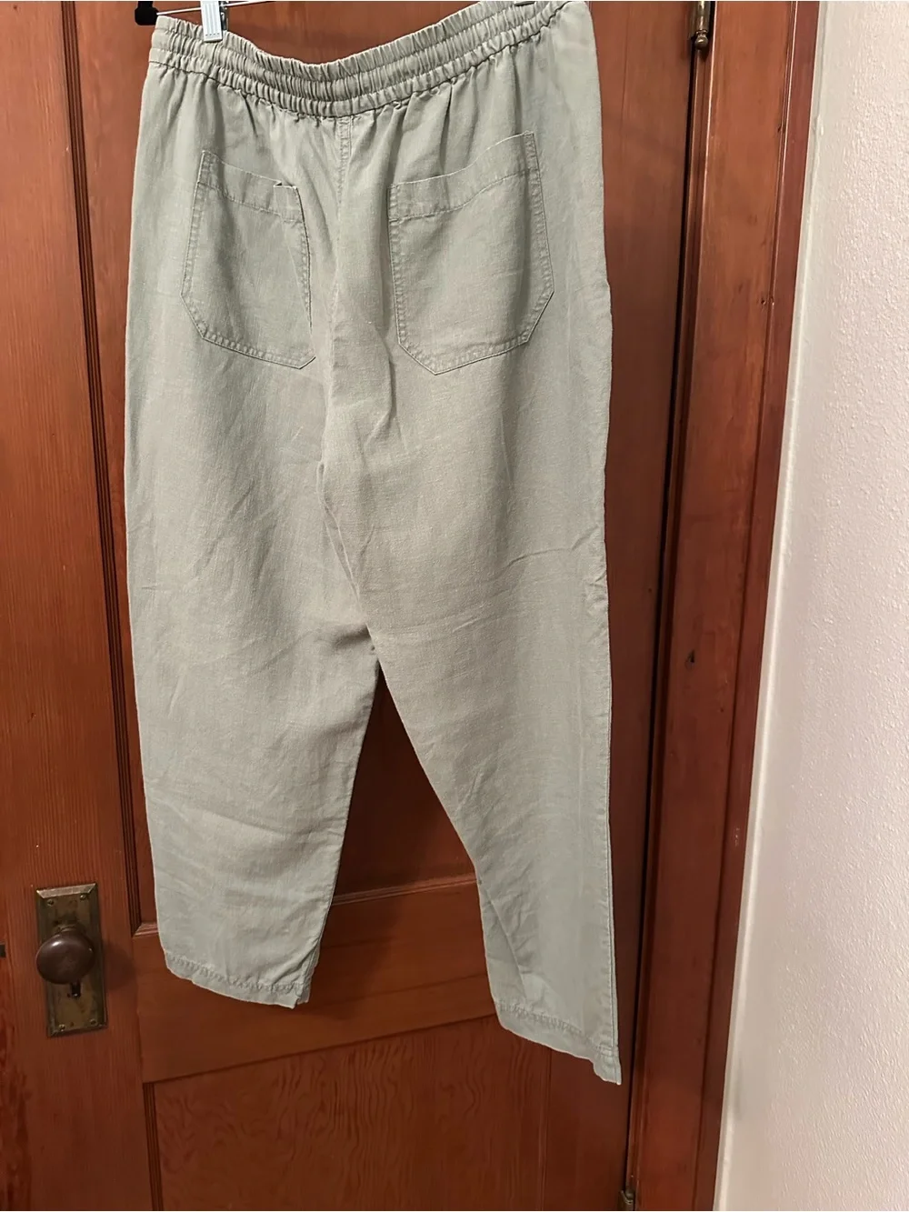 J Crew Relaxed Drawstring Linen Pants in Light Sage and Black